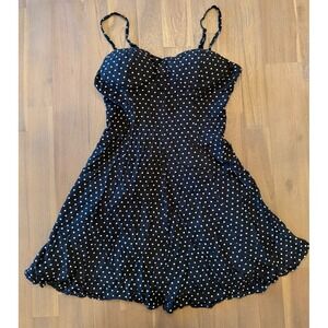 American Eagle Polka Dot Bustier Mini Dress Black White Cutout Back Small